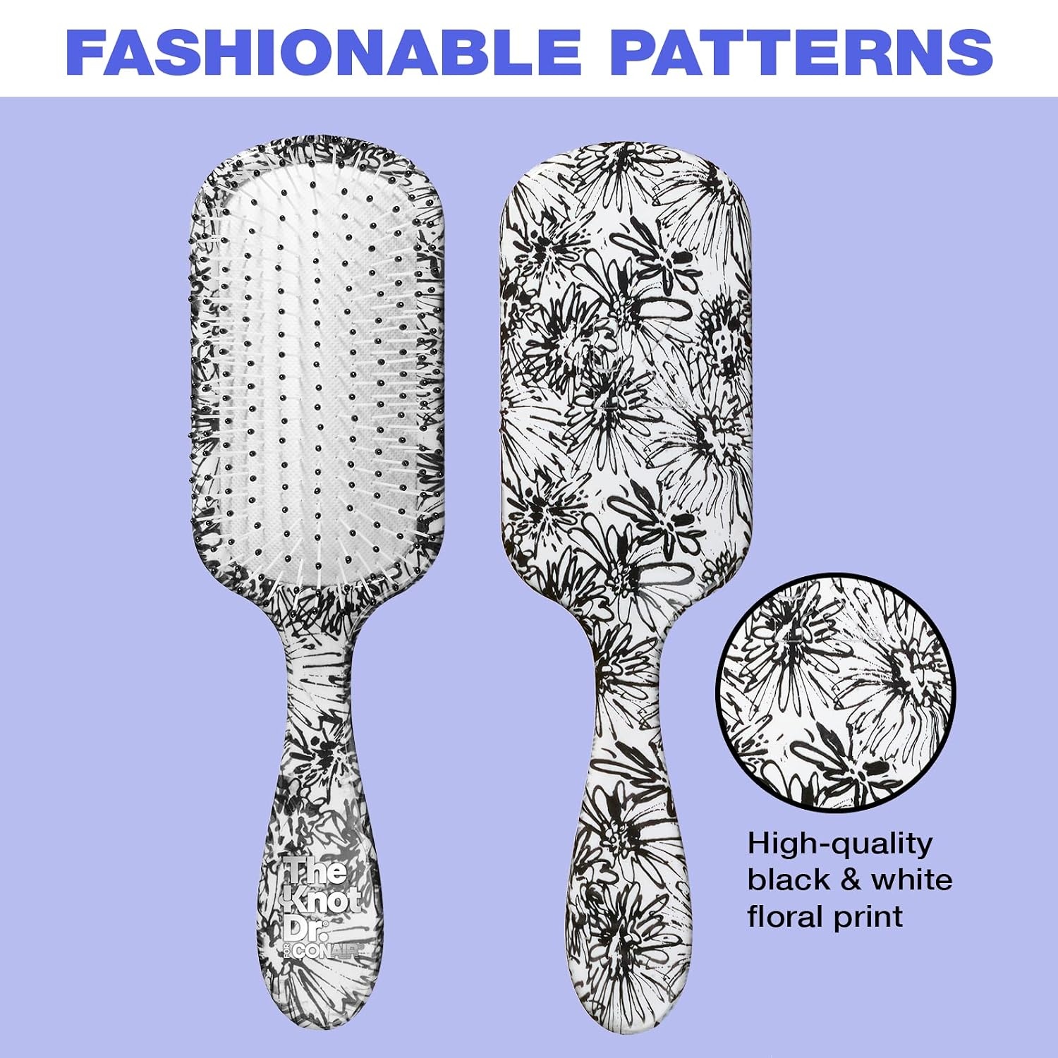 image:imageThe Knot Dr hair brush by Conair Detangling hair brush Removes Knots and Tangles in wet or dry Hair hair brushes for women PinkBlackWhite Floral