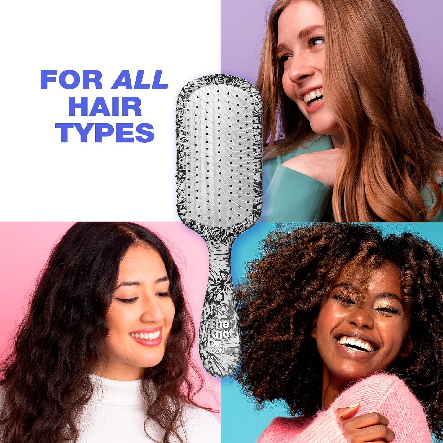 image:imageThe Knot Dr hair brush by Conair Detangling hair brush Removes Knots and Tangles in wet or dry Hair hair brushes for women PinkBlackWhite Floral