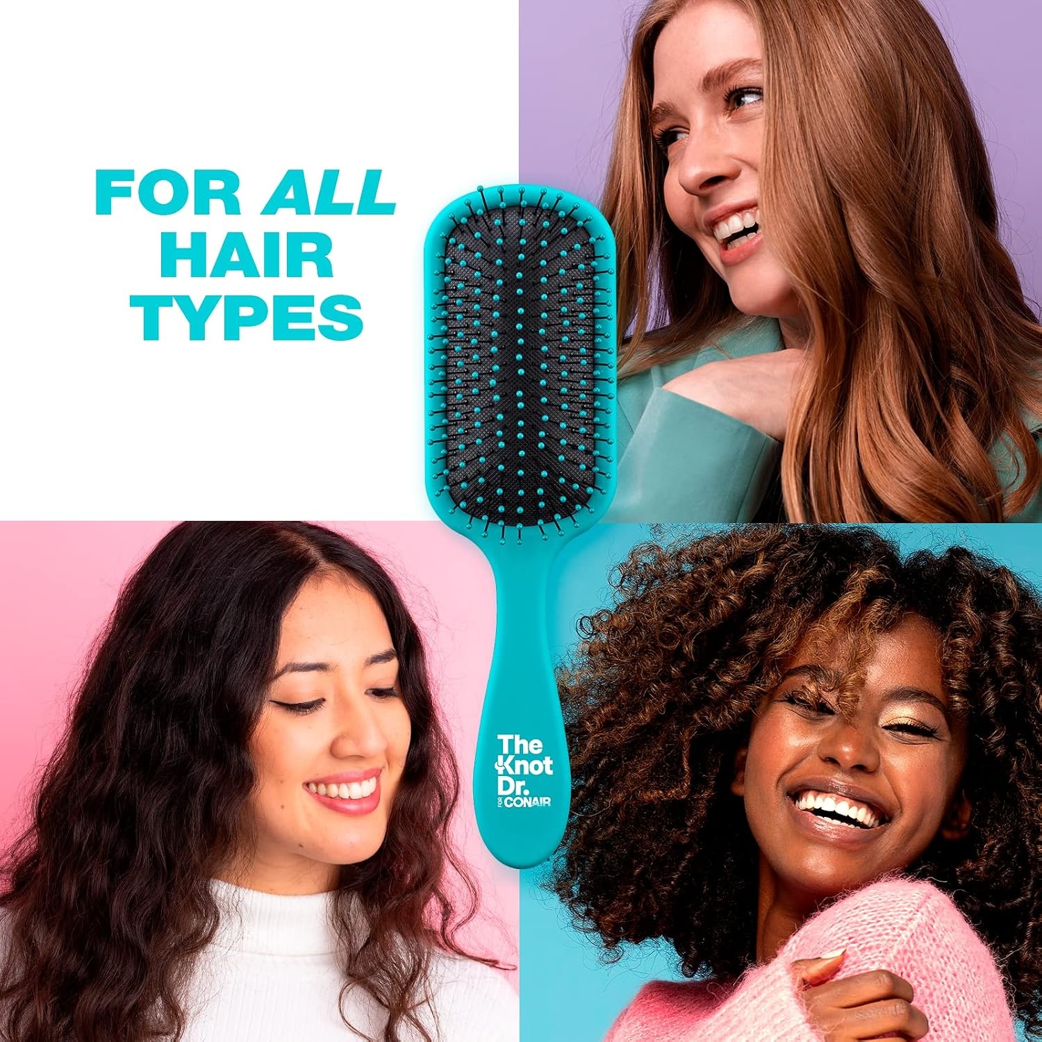 image:imageThe Knot Dr hair brush by Conair Detangling hair brush Removes Knots and Tangles in wet or dry Hair hair brushes for women PinkCoral Blue