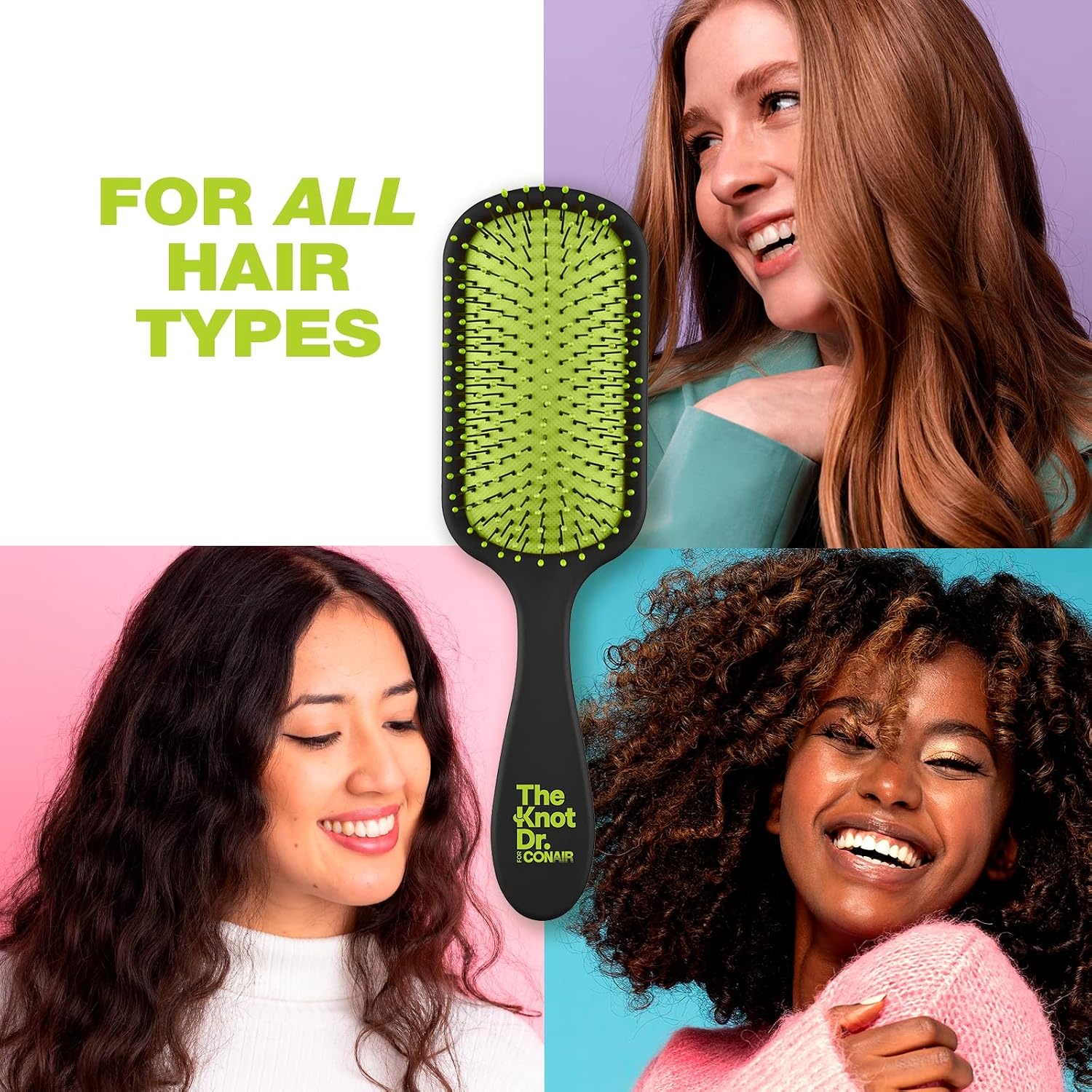 image:imageThe Knot Dr hair brush by Conair Detangling hair brush Removes Knots and Tangles in wet or dry Hair hair brushes for women PinkGreen