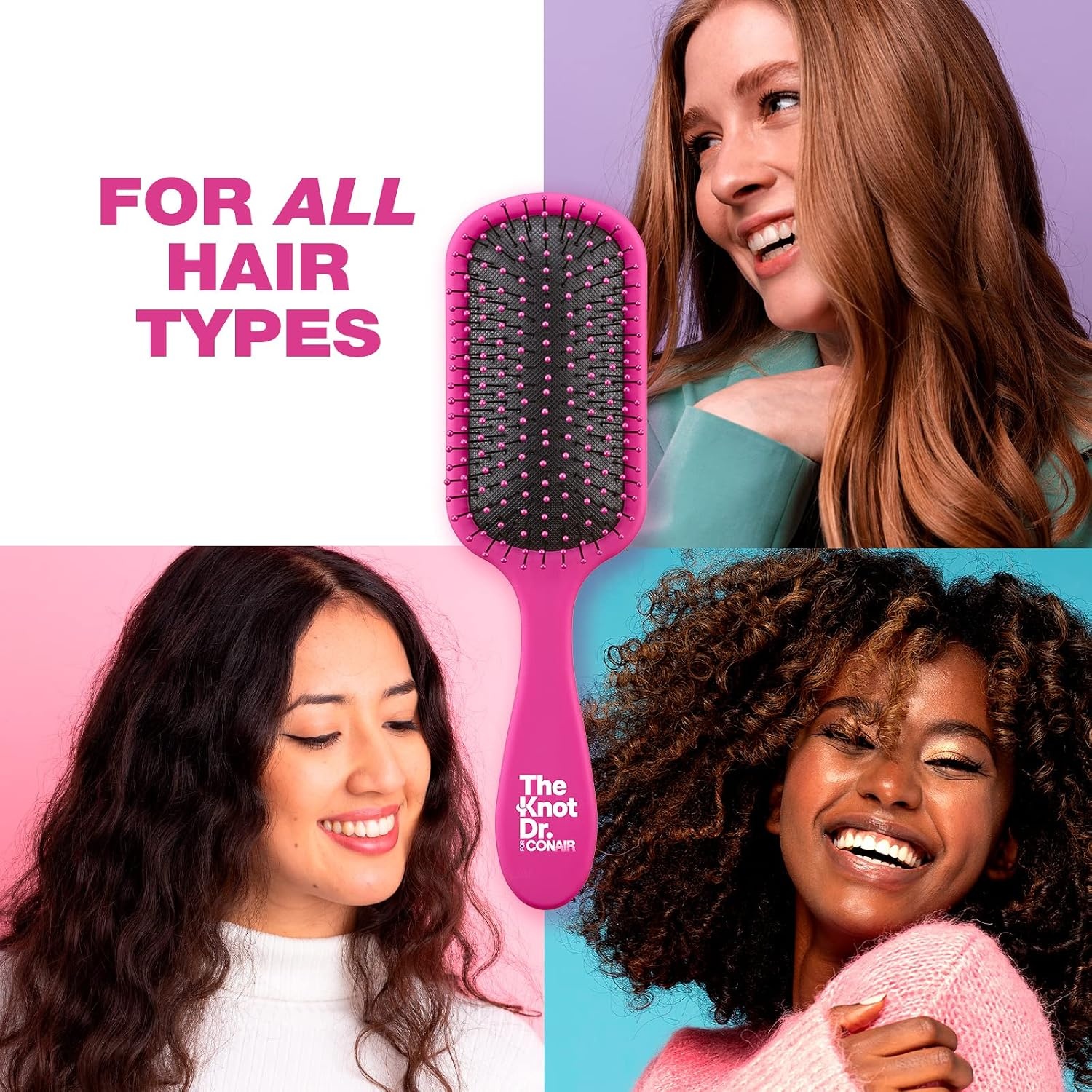 image:imageThe Knot Dr hair brush by Conair Detangling hair brush Removes Knots and Tangles in wet or dry Hair hair brushes for women PinkHot Pink