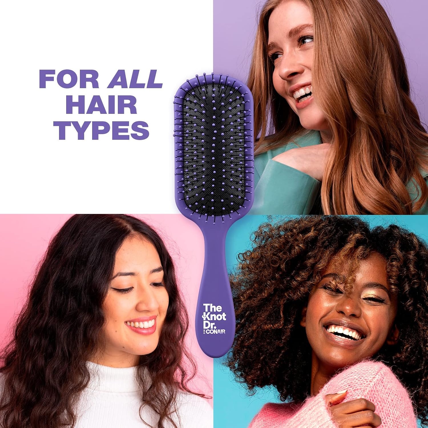 image:imageThe Knot Dr hair brush by Conair Detangling hair brush Removes Knots and Tangles in wet or dry Hair hair brushes for women PinkPurple