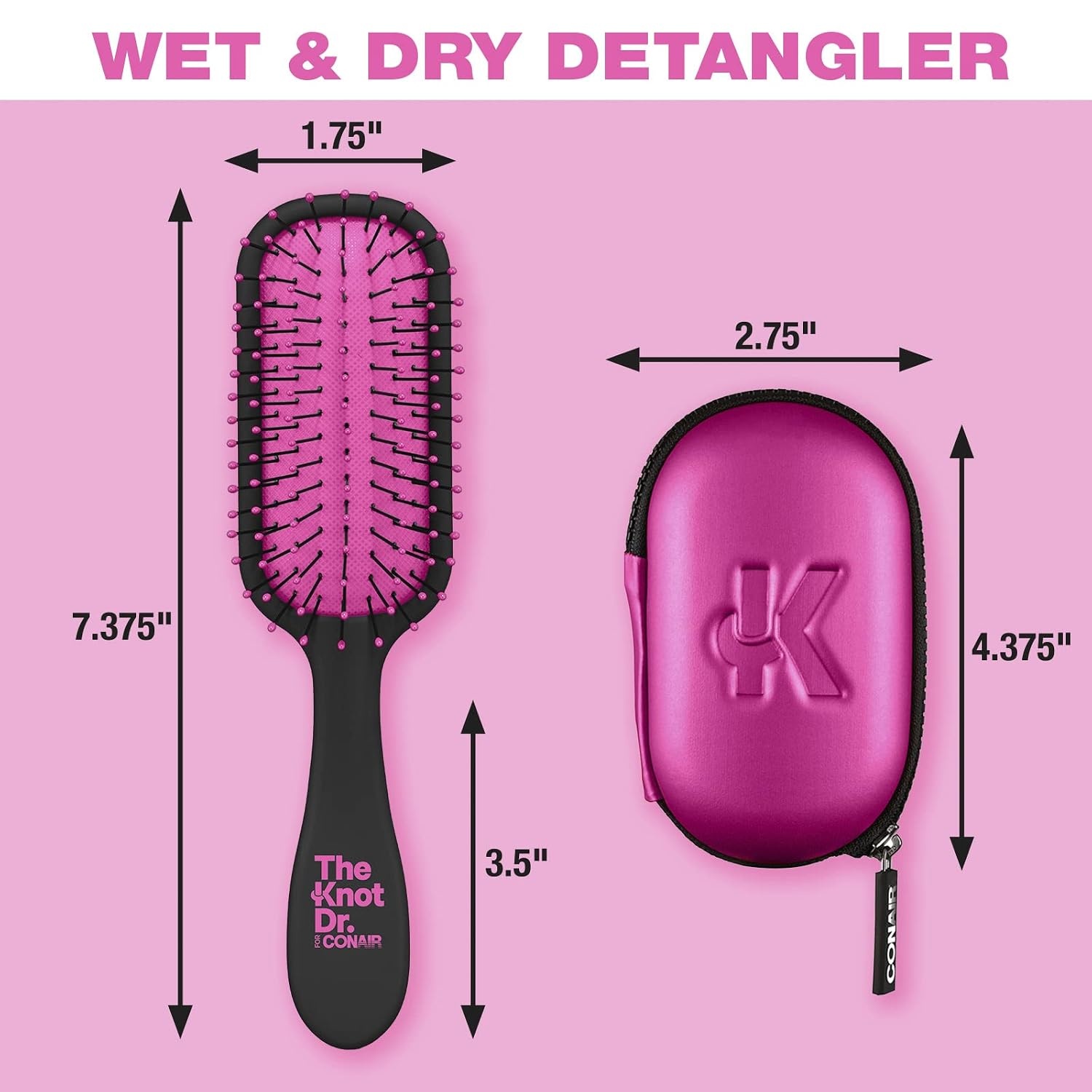 image:imageThe Knot Dr hair brush by Conair Detangling hair brush Travel Brush wet brush Removes Knots and Tangles in wet or dry hair PinkPink Mini