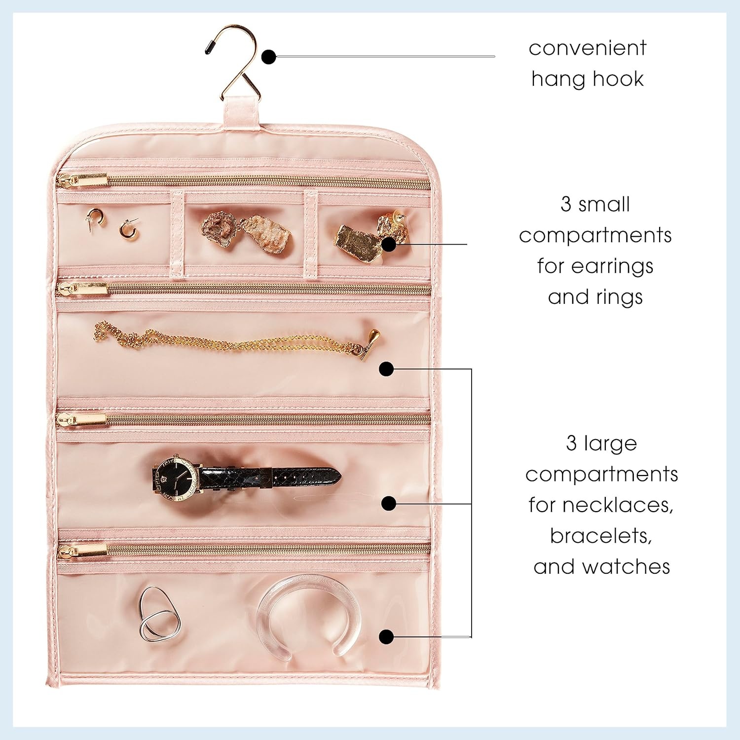 image:imageTravel Smart by Conair Jewelry Roll Bag BlackWhiteBlush Pink