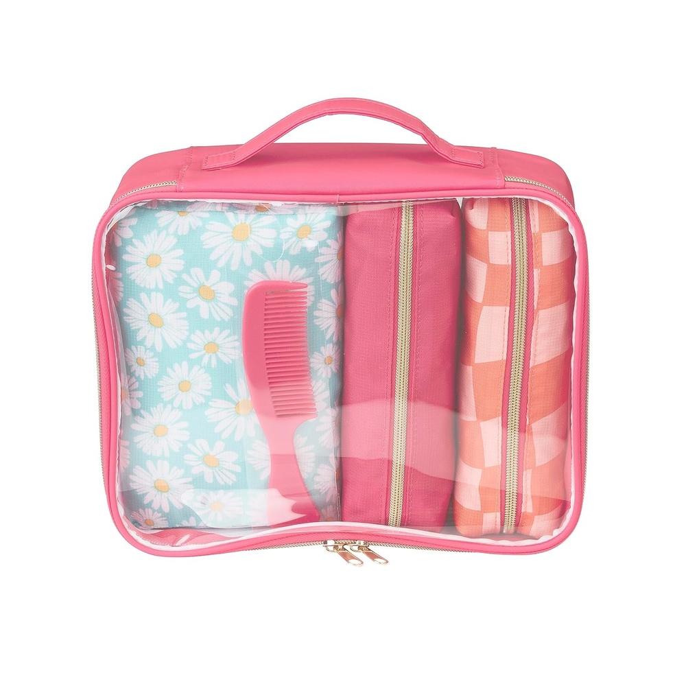 image:imageConair 5 Piece Toiletry and Cosmetic Bag Set Under 30 Includes 1 Large Weekender Bag and 4 Organizer Bags in Blue Swirl Prints Pack of 2Pink  Daisy Print