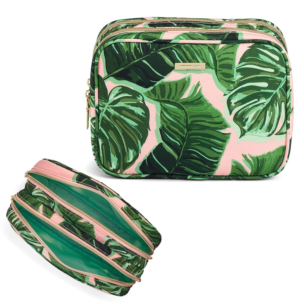 image:imageConair 5 Piece Toiletry and Cosmetic Bag Set Under 30 Includes 1 Large Weekender Bag and 4 Organizer Bags in Blue Swirl Prints Pack of 2Pink Palm