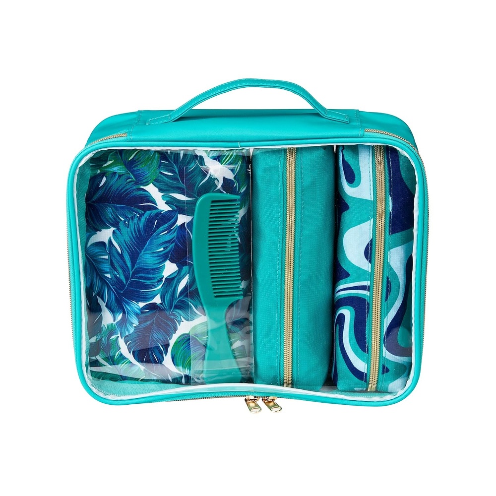 image:imageConair 5 Piece Toiletry and Cosmetic Bag Set Under 30 Includes 1 Large Weekender Bag and 4 Organizer Bags in Blue Swirl Prints Pack of 2Teal Palm