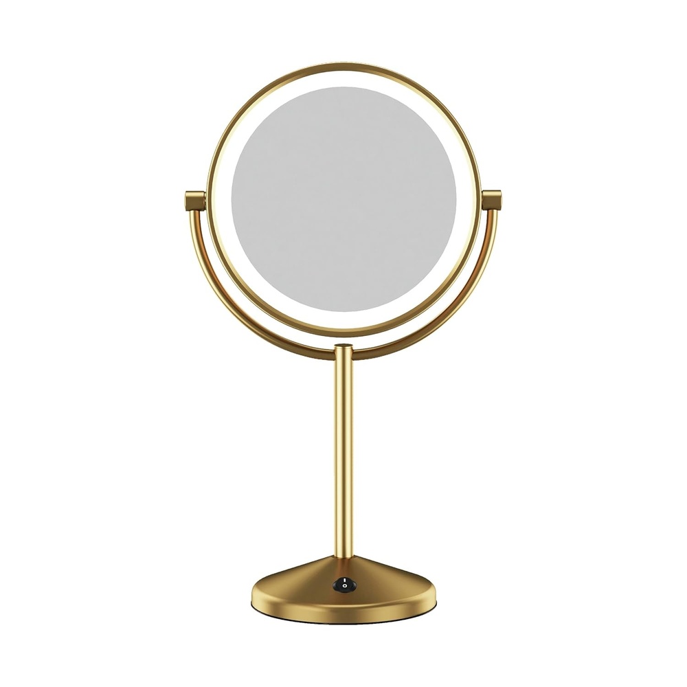 image:imageConair Lighted Makeup Mirror LED Vanity Mirror 1X10X Magnifying Mirror Double Sided Battery Operated in Brushed Brass