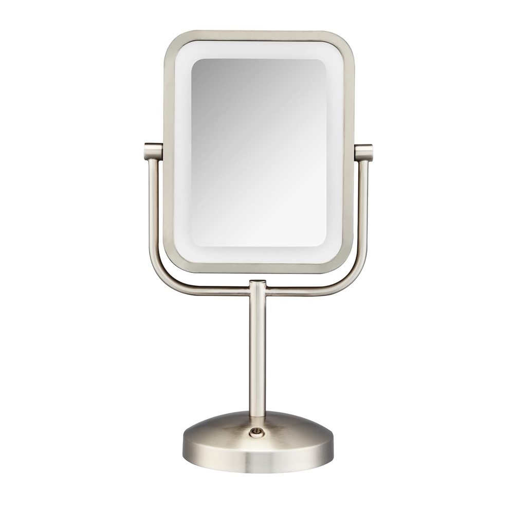 image:imageConair Lighted Makeup Mirror LED Vanity Mirror 1X5X Magnifying Mirror Battery Operated in Brushed BrassBrushed Nickel 1X8X Magnification