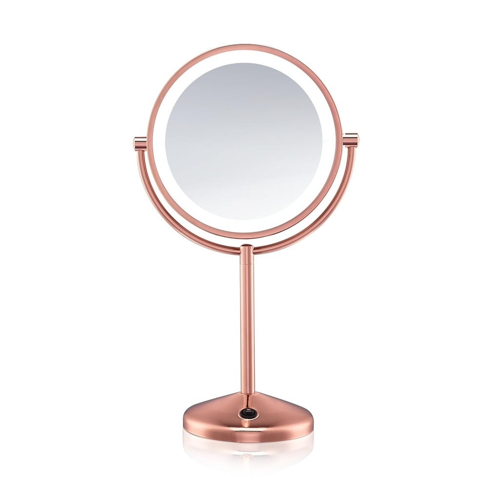 image:imageConair Lighted Makeup Mirror LED Vanity Mirror 1X5X Magnifying Mirror Battery Operated in Brushed BrassRose Gold 1X10X Magnification