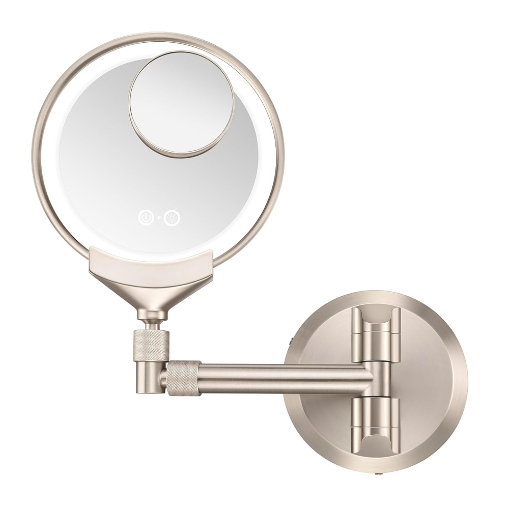 image:imageConair Lighted Makeup Mirror LED Vanity Mirror 1X5X Magnifying Mirror with Adjustable Telescoping Corded in Brushed NickelWall Mount