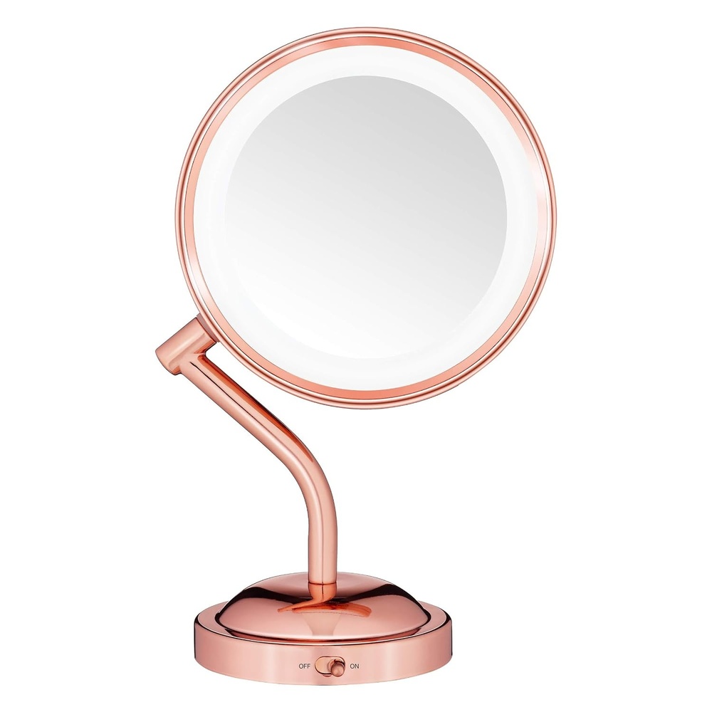 image:imageConair Lighted MakeupMirror with Magnification LED VanityMirror 1X5X MagnifyingMirror Double SidedMirror Operated inBattery Rose GoldRose Gold Finish