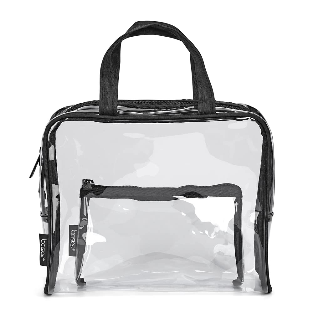 image:imageConair Makeup Bag Travel Toiletry Bag Cosmetic Bag Toiletry Bag for Women Perfect for Vacations Weekender Shape Clear PVC with Black Trim1 Count Pack of 1