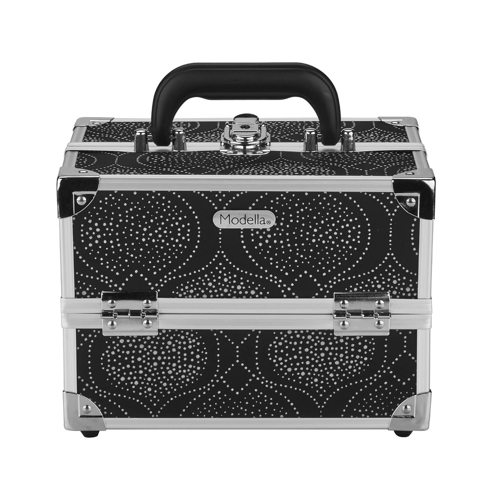 image:imageConair Makeup Beauty Case Cosmetic Case with Expandable Shelves and Locking Latch in Black Print London SOHO New York for ConairBlackSilver