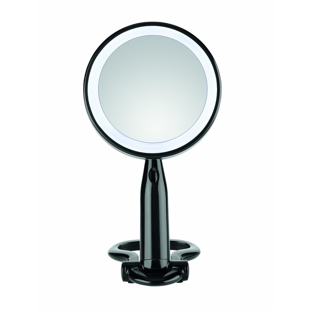 image:imageConair Plastic DoubleSided Lighted Makeup Mirror Lighted Vanity Makeup Mirror with LED Lights 1x3x magnification White compact great for travelBlack