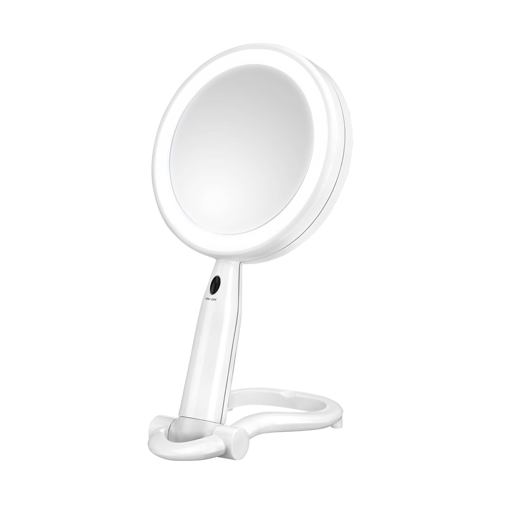 image:imageConair Plastic DoubleSided Lighted Makeup Mirror Lighted Vanity Makeup Mirror with LED Lights 1x3x magnification White compact great for travelWhite