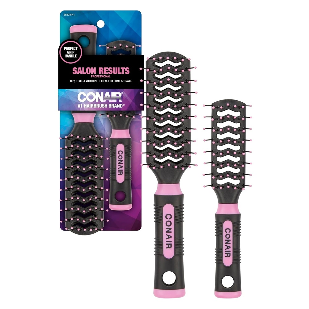 image:imageConair Salon Results Vent Hairbrush Set  Detangling Hair brush  suitable for men and women  features Travel  Fullsize  PinkBlackBlush Pink