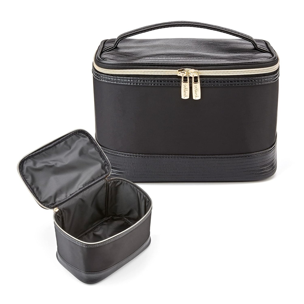 image:imageConair Travel Makeup Bag Large Toiletry and Cosmetic Bag Perfect Size for Use At Home or Travel Train Case Shape in Black with Snake Print
