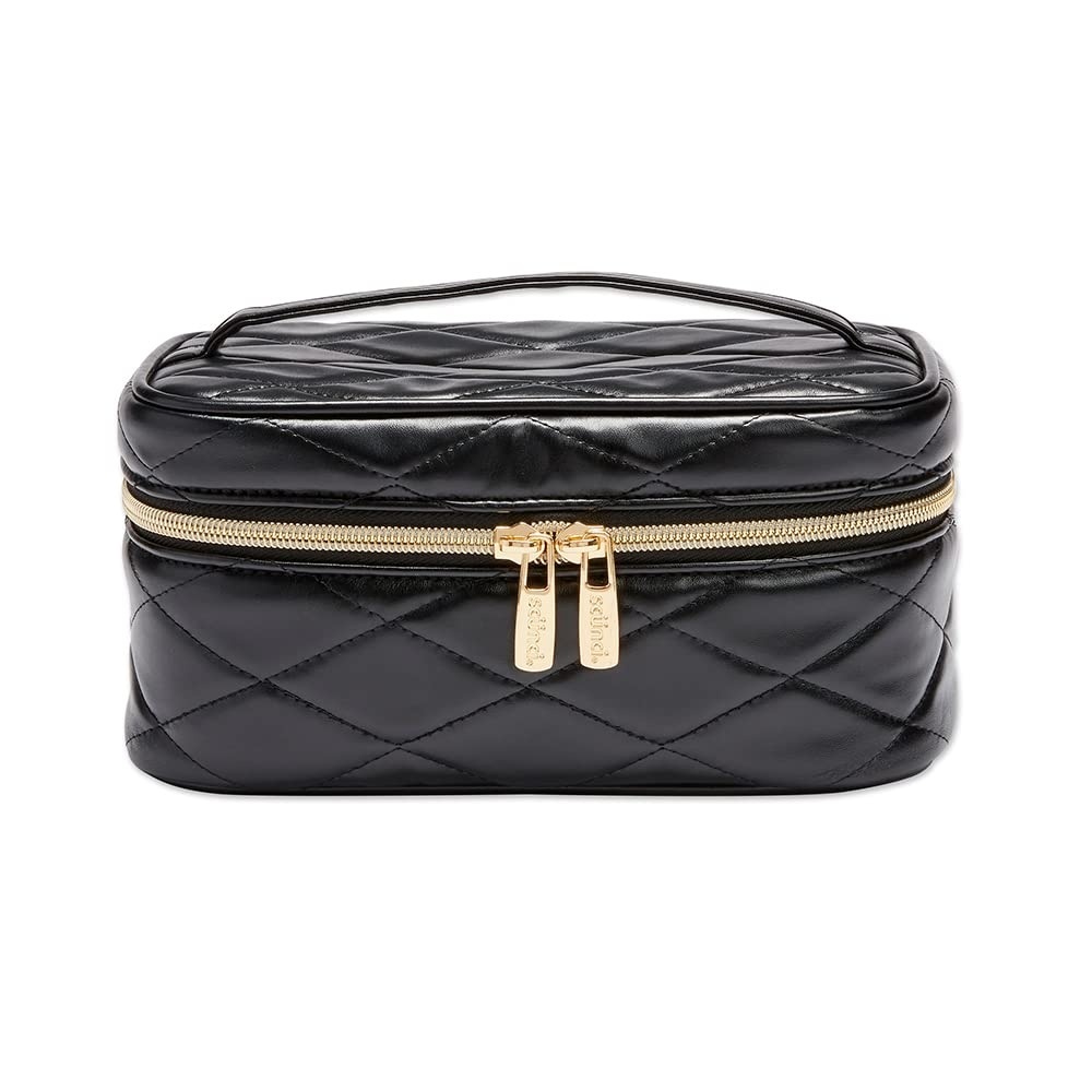 image:imageConair Travel Makeup Bag Large Toiletry and Cosmetic Bag Perfect Size for Use At Home or Travel Train Case Shape in Solid Black with DiamondQuilt Pattern