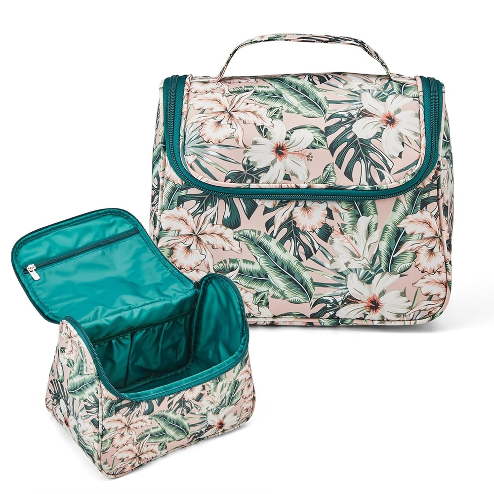 image:imageConair Travel Makeup Bag Large Toiletry and Cosmetic Bag with Internal Organizer Perfect for Weekend Getaways or Long Vacations Weekender Shape in Tropical Print