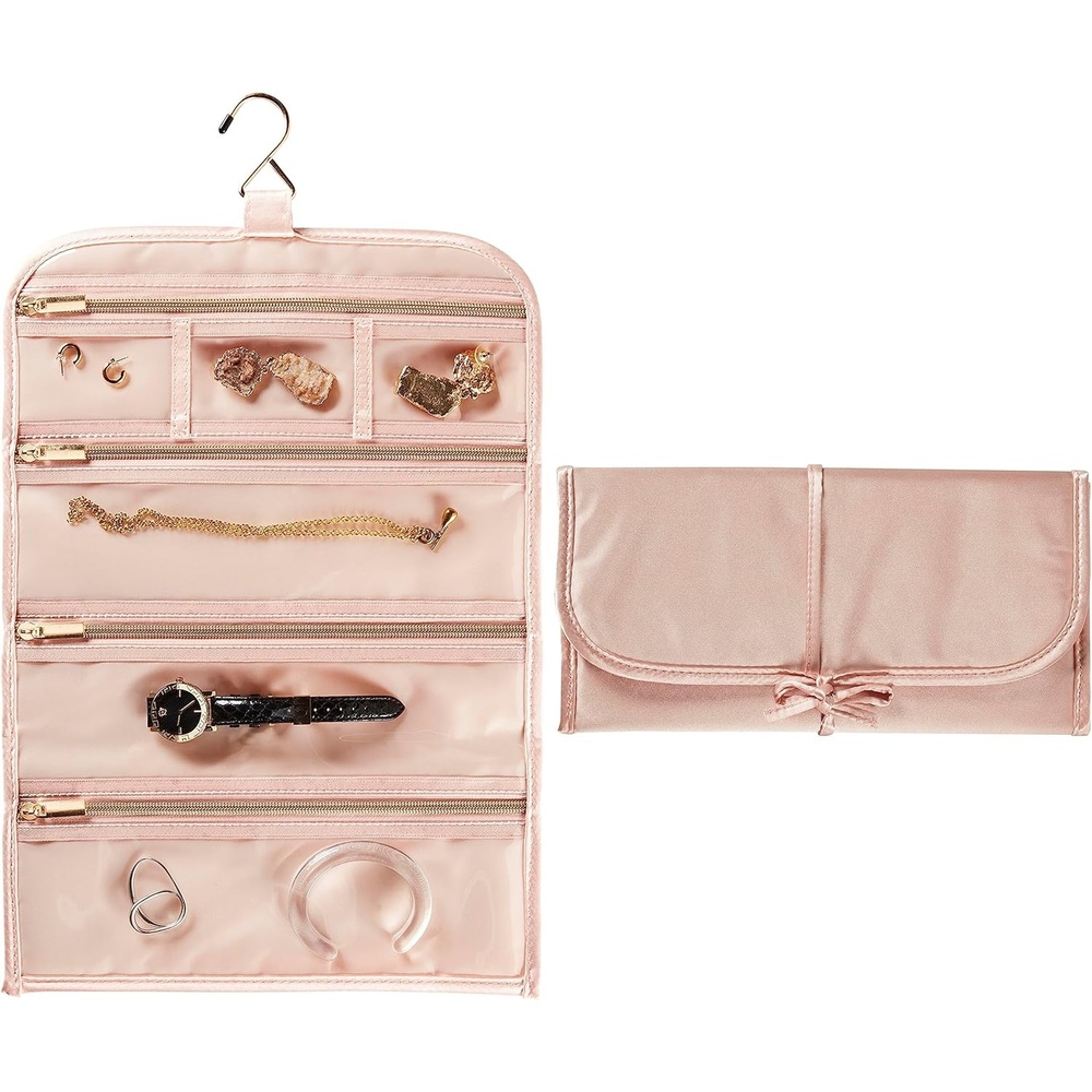 image:imageTravel Smart by Conair Jewelry Roll Bag BlackWhiteBlush Pink