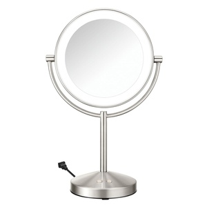 Conair Double-Sided 1X/10X Magnifying LED Vanity Mirror | 1X/10X double-sided mirror with 3 LED color modes and 360° rotation, Satin Nickel, Model BE401X23(Satin Nickel)