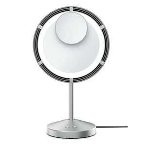 Conair LED-Lighted Fan Makeup Mirror with Spot Magnification, Vanity Mirror with Lights and Fan with 3 Settings, 6.3-Inch Viewing Area, Brushed Satin Nickel Finish