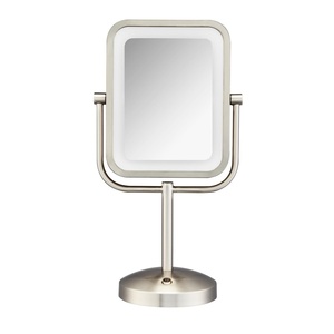Conair Lighted Makeup Mirror, LED Vanity Mirror, 1X/5X Magnifying Mirror, Battery Operated in Brushed Brass(Brushed Nickel 1X/8X Magnification)