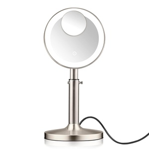 Conair Lighted Makeup Mirror, LED Vanity Mirror, 1X/5X Magnifying Mirror with Adjustable Telescoping, Corded in Brushed Nickel(Adjustable Height)