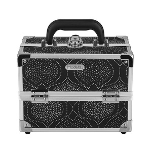 Conair Makeup Beauty Case, Cosmetic Case, with Expandable Shelves and Locking Latch, in Black Print, London SOHO New York for Conair(Black/Silver)