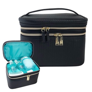 Conair Travel Makeup Bag, Large Toiletry and Cosmetic Bag, Perfect Size for Use At Home or Travel, Five Piece Train Case Set in Black(Black)