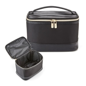 Conair Travel Makeup Bag, Large Toiletry and Cosmetic Bag, Perfect Size for Use At Home or Travel, Train Case Shape in Black with Snake Print
