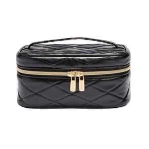 Conair Travel Makeup Bag, Large Toiletry and Cosmetic Bag, Perfect Size for Use At Home or Travel, Train Case Shape in Solid Black with Diamond-Quilt Pattern