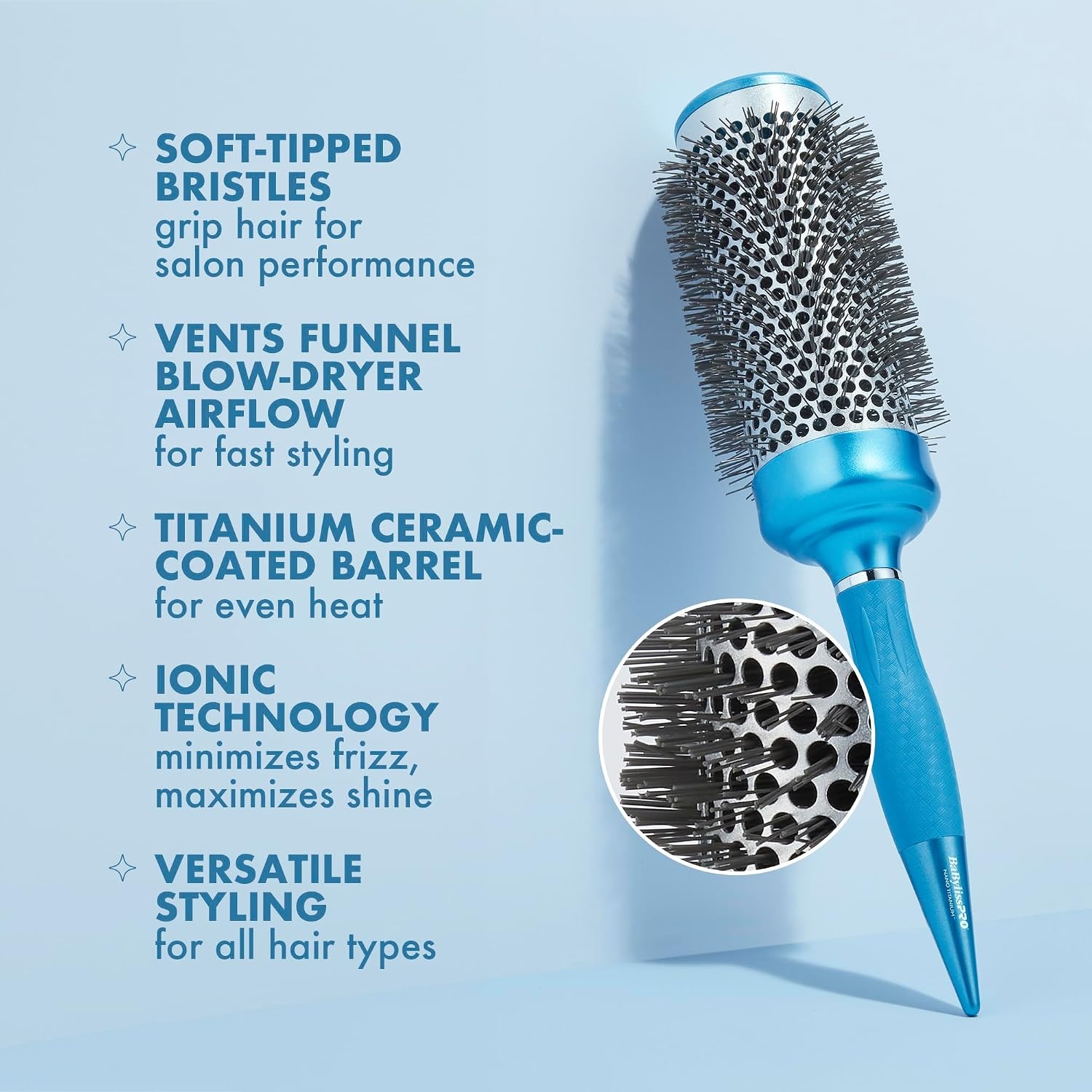 image:imageBaBylissPRO Nano Titanium 25 ExtraLong Thermal Round Hair Brush Professional Blowout Brush for Smooth Results Frizz Control for All Hair Types2in