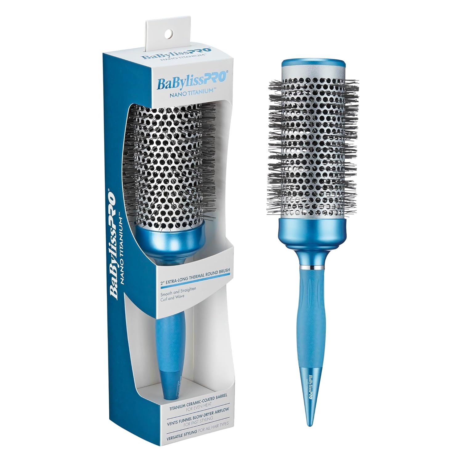 image:imageBaBylissPRO Nano Titanium 25 ExtraLong Thermal Round Hair Brush Professional Blowout Brush for Smooth Results Frizz Control for All Hair Types2in