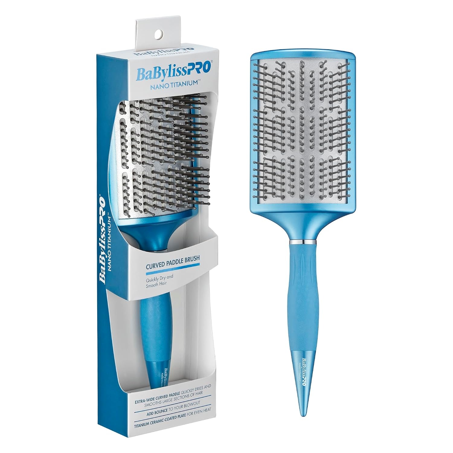 image:imageBaBylissPRO Nano Titanium Curved Boar amp Nylon Paddle Brush Fast BlowDry Styling Brush for Smooth Shiny Hair Ideal for All Hair TypesCurved