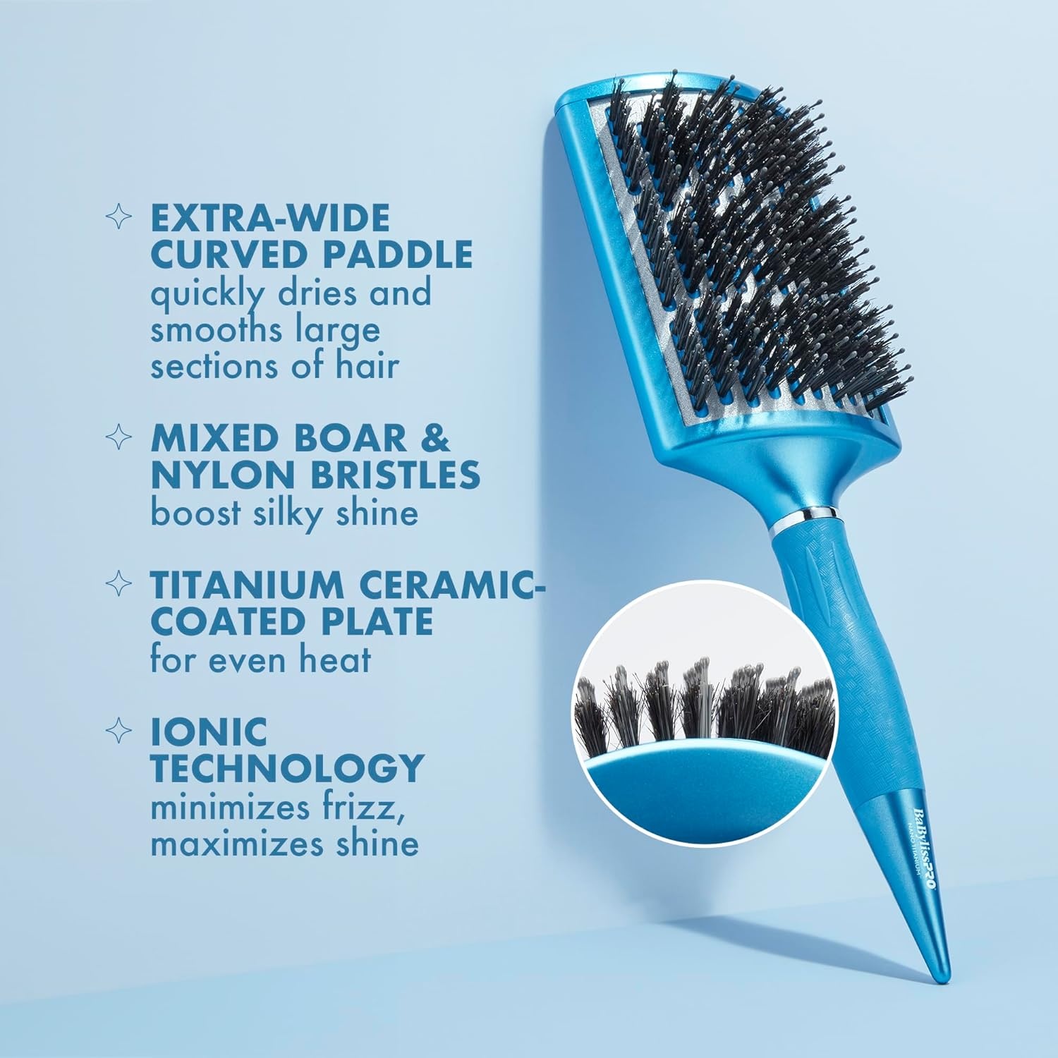 image:imageBaBylissPRO Nano Titanium Curved Boar amp Nylon Paddle Brush Fast BlowDry Styling Brush for Smooth Shiny Hair Ideal for All Hair TypesMixed boar nylon bristles