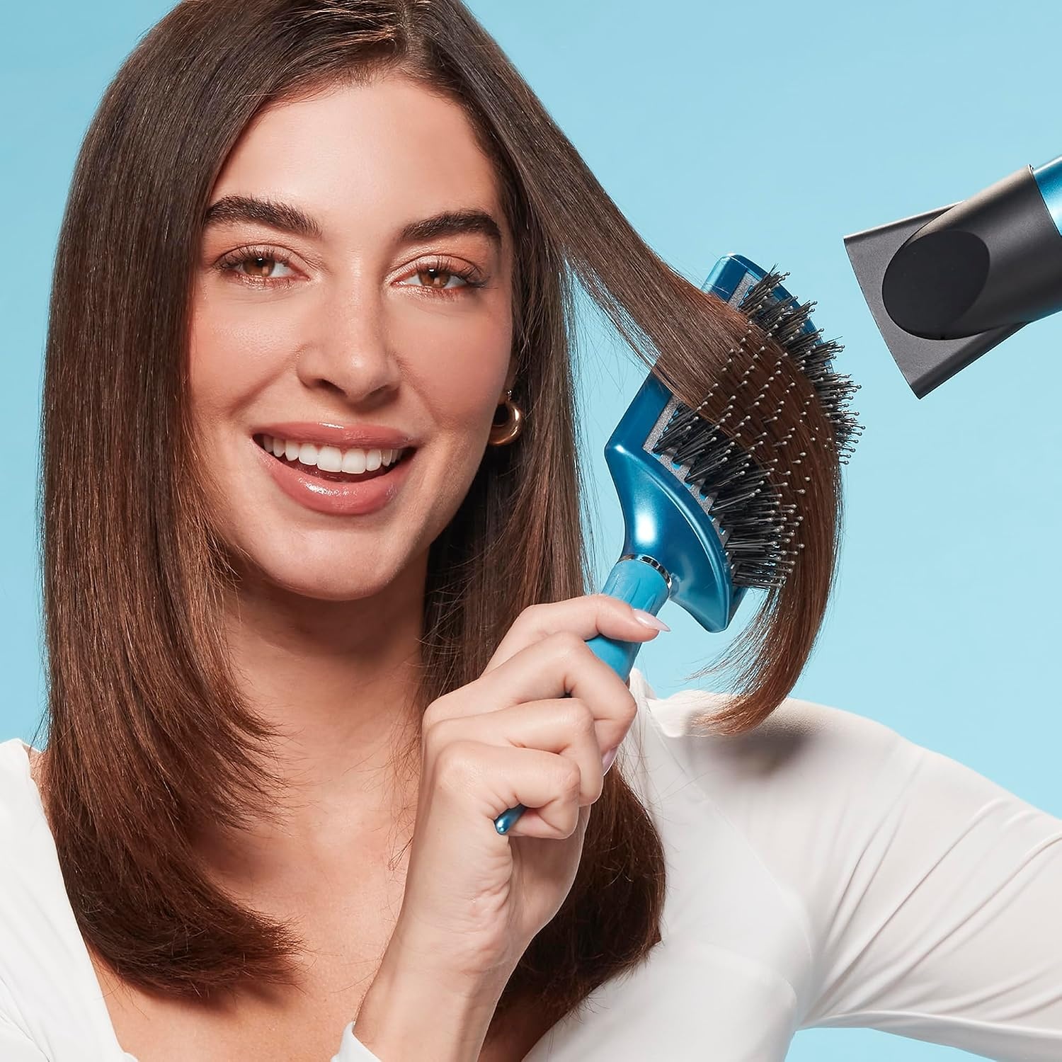 image:imageBaBylissPRO Nano Titanium Curved Boar amp Nylon Paddle Brush Fast BlowDry Styling Brush for Smooth Shiny Hair Ideal for All Hair TypesMixed boar nylon bristles