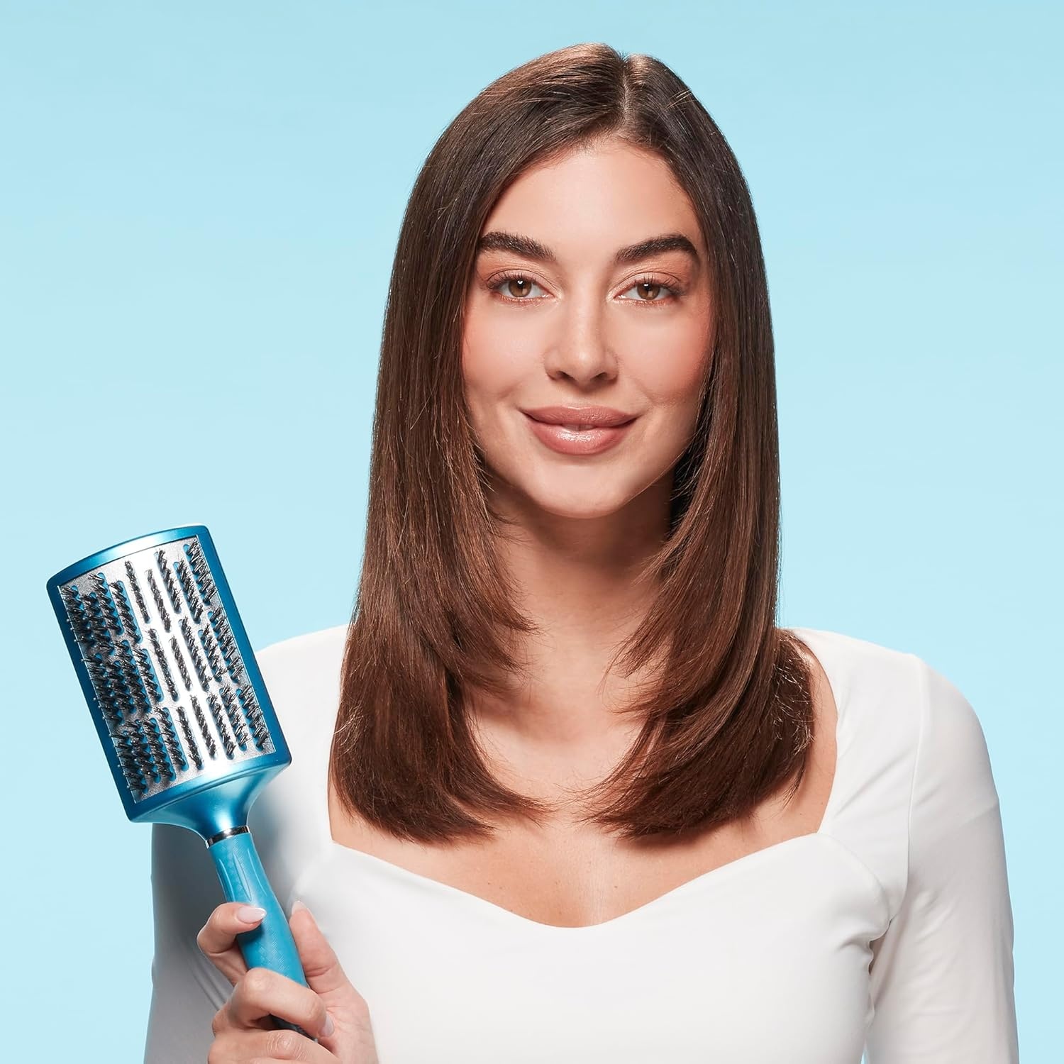 image:imageBaBylissPRO Nano Titanium Curved Boar amp Nylon Paddle Brush Fast BlowDry Styling Brush for Smooth Shiny Hair Ideal for All Hair TypesMixed boar nylon bristles