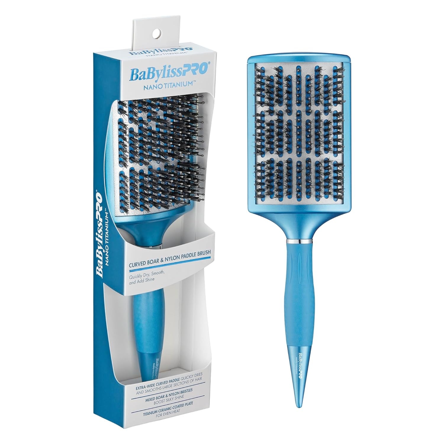 image:imageBaBylissPRO Nano Titanium Curved Boar amp Nylon Paddle Brush Fast BlowDry Styling Brush for Smooth Shiny Hair Ideal for All Hair TypesMixed boar nylon bristles