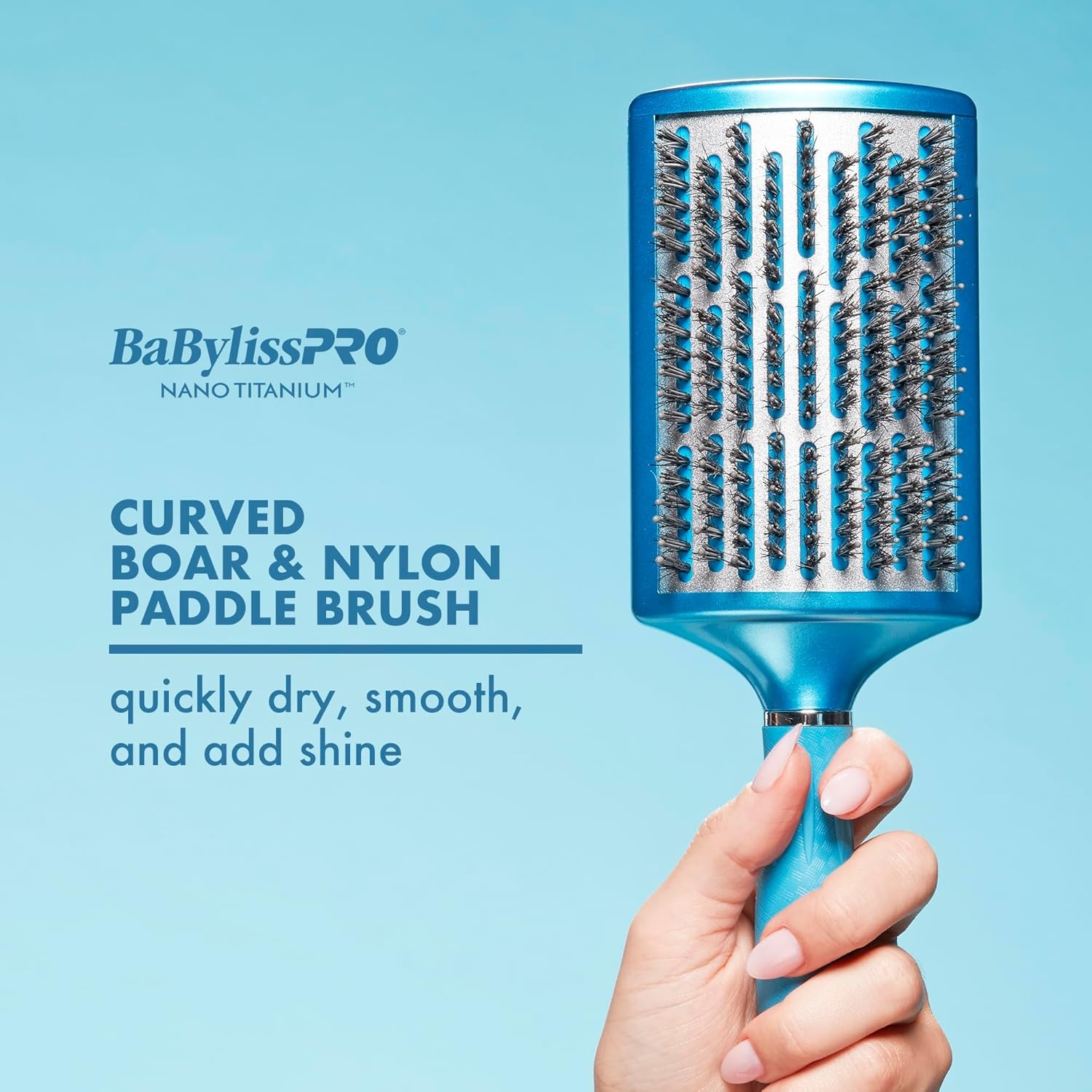 image:imageBaBylissPRO Nano Titanium Curved Boar amp Nylon Paddle Brush Fast BlowDry Styling Brush for Smooth Shiny Hair Ideal for All Hair TypesMixed boar nylon bristles