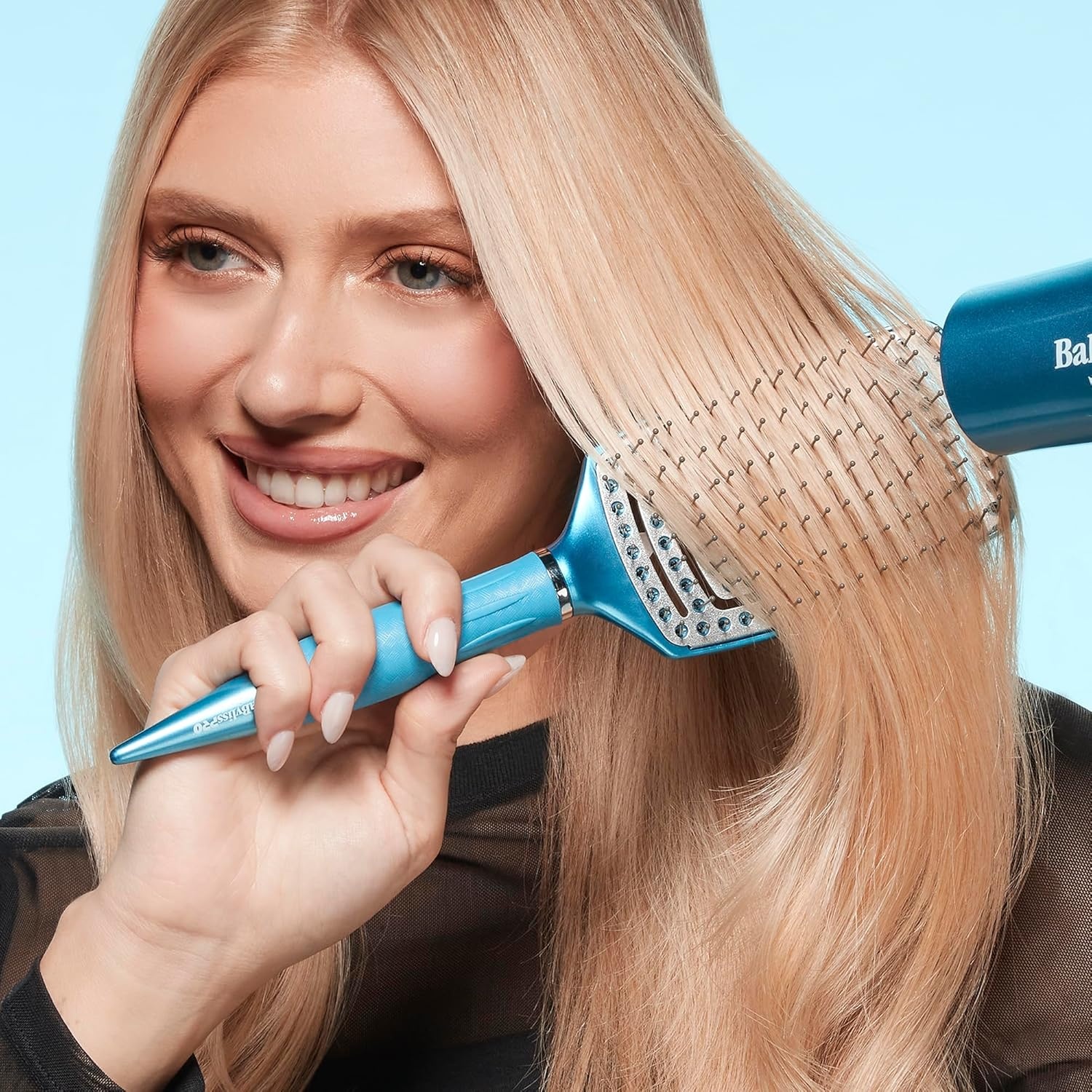 image:imageBaBylissPRO Nano Titanium Curved Boar amp Nylon Paddle Brush Fast BlowDry Styling Brush for Smooth Shiny Hair Ideal for All Hair TypesVented