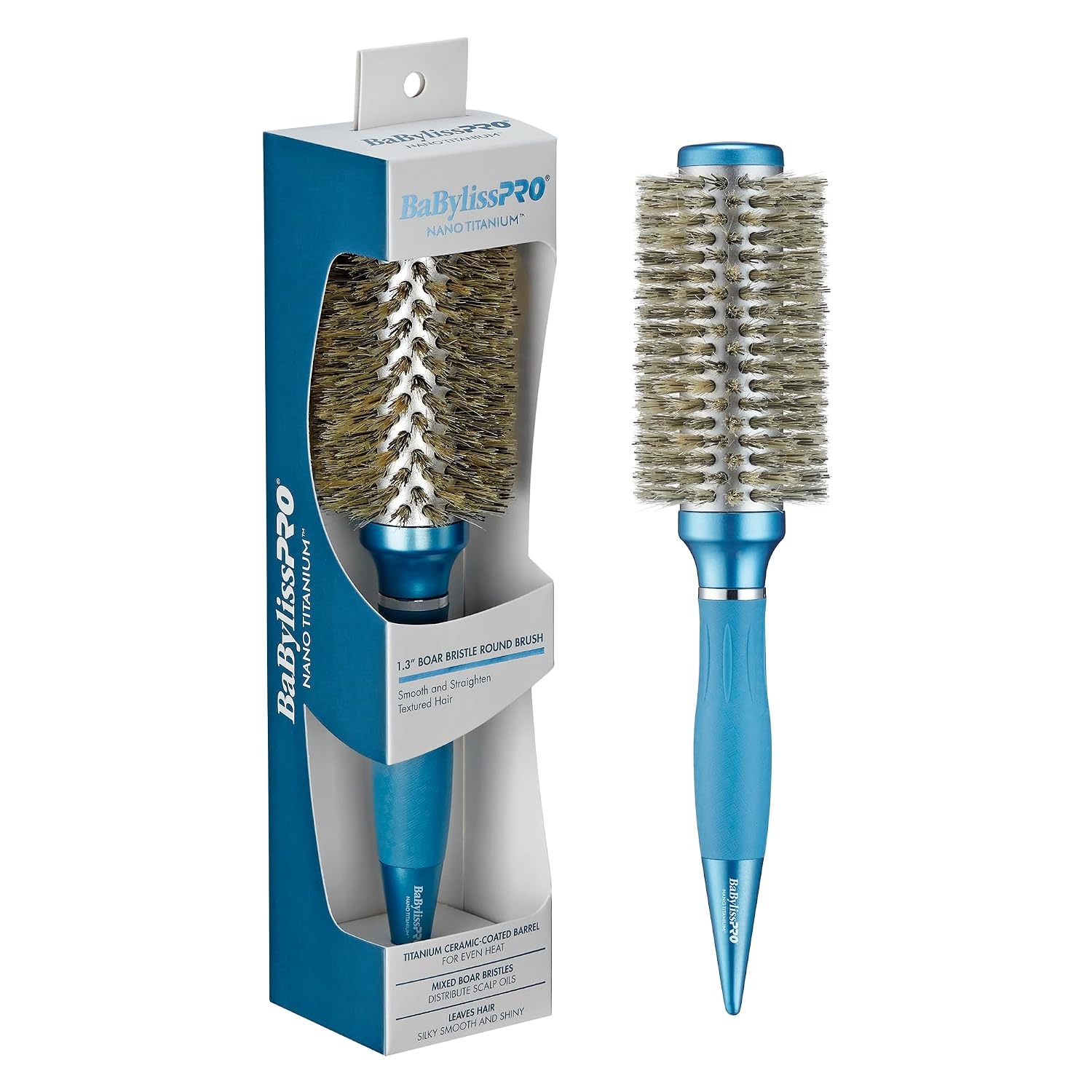 image:imageBaBylissPRO Nano Titanium Smooth amp Shine Scalp Round Hair Brush Detangling Straightening amp BlowDry Brush for FrizzFree Sleek Shiny Hair13in boar bristle