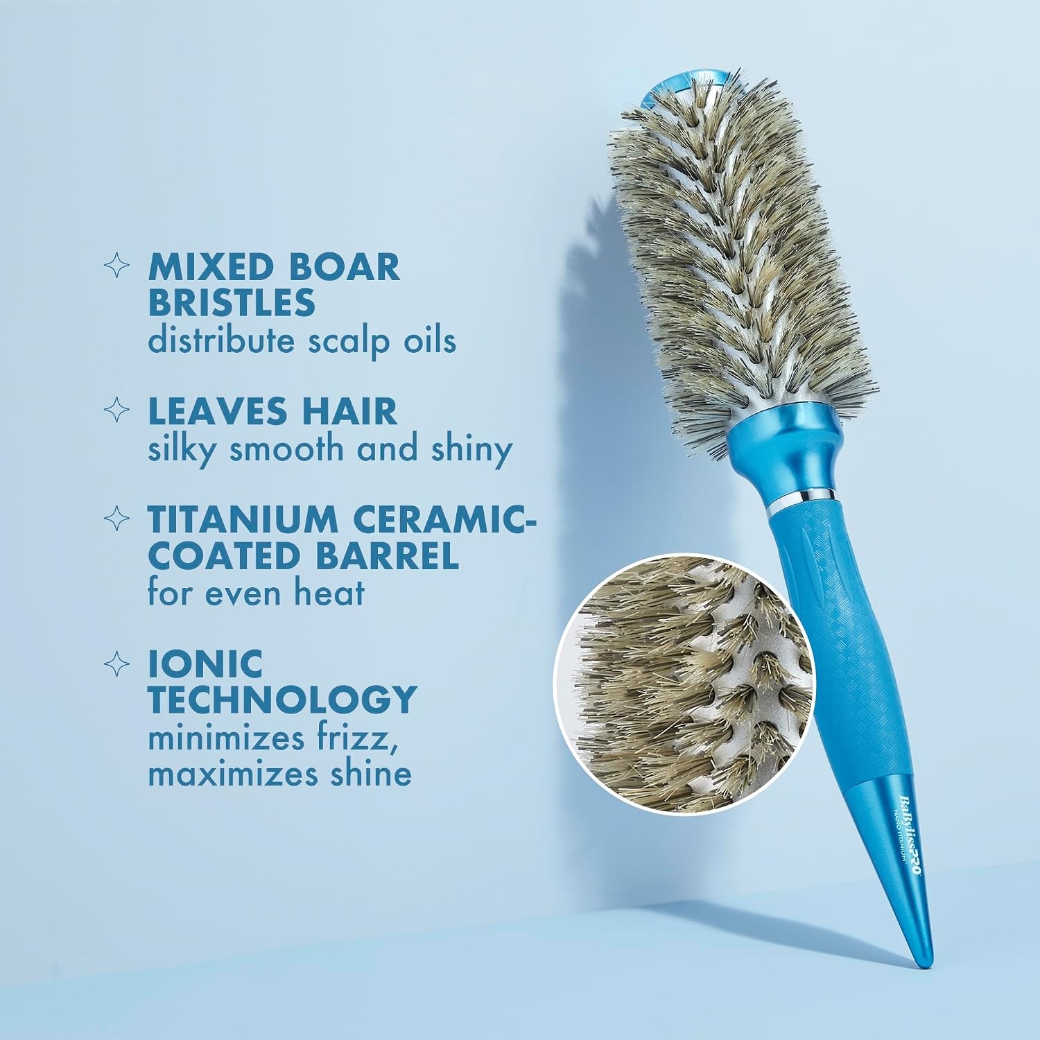 image:imageBaBylissPRO Nano Titanium Smooth amp Shine Scalp Round Hair Brush Detangling Straightening amp BlowDry Brush for FrizzFree Sleek Shiny Hair13in boar bristle