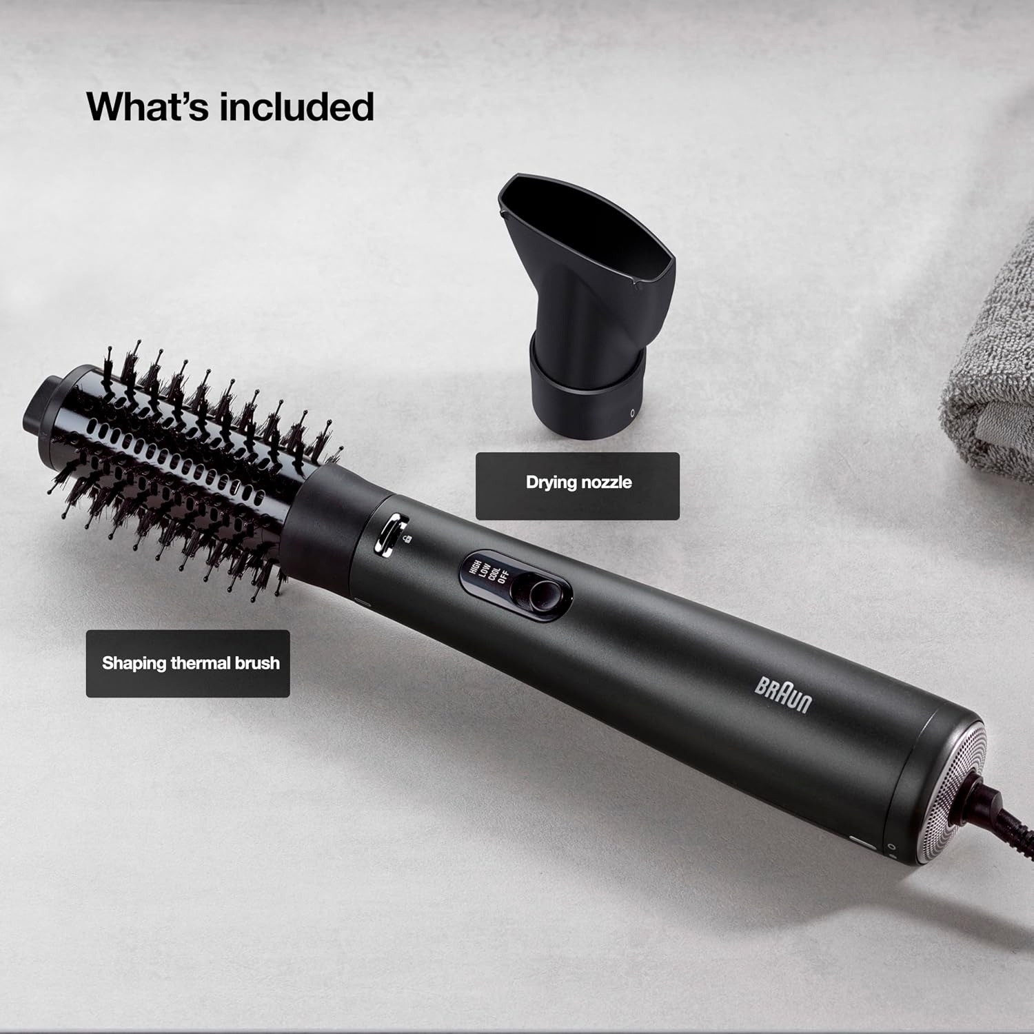 image:imageBraun 2in1 Blow Dryer Brush with 3 Attachments WettoDry Hot Air Styler for All Hair Types Volumize or StraightenBlack