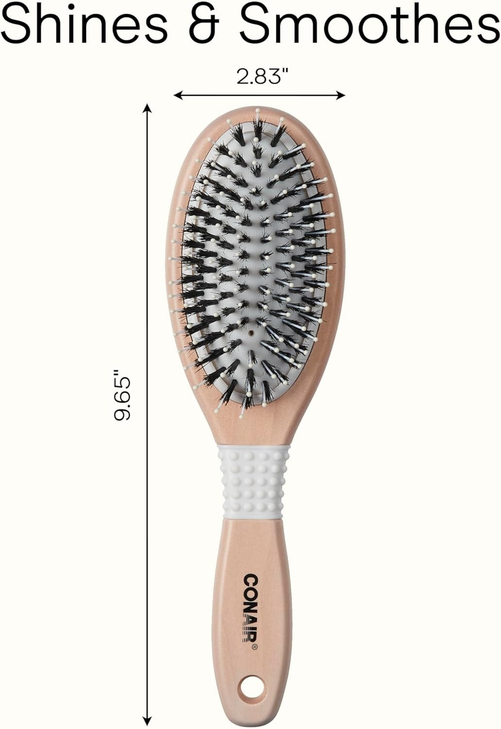 image:imageCONAIR Ceramic Wood Nylon amp Boar Bristle Cushion Hair Brush hairbrush for women reduce frizz and add shine natural wood handle for all hair types