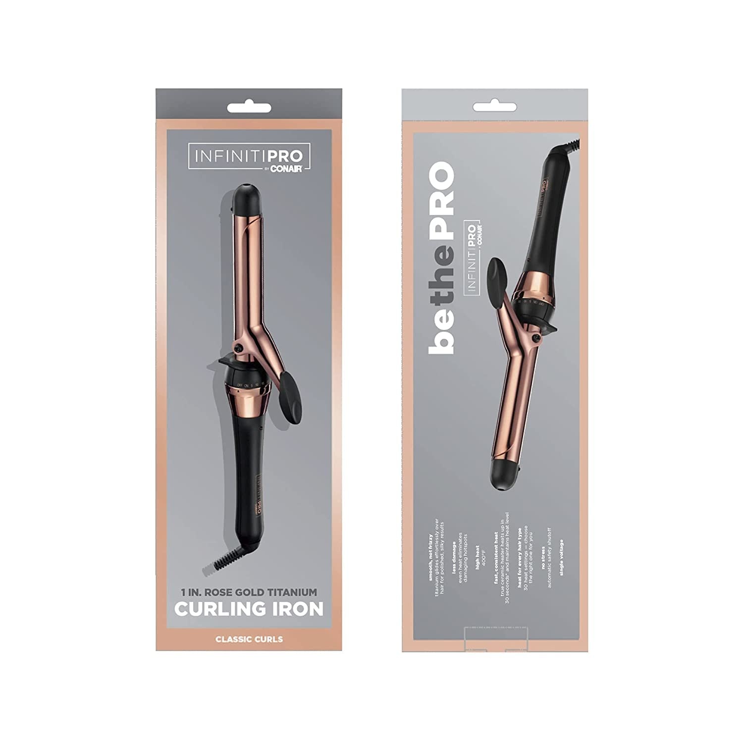 image:imageCONAIR INFINITIPRO Rose Gold Titanium 1Inch Curling Iron 1inch barrel produces classic curls for use on short medium and long hairBlack