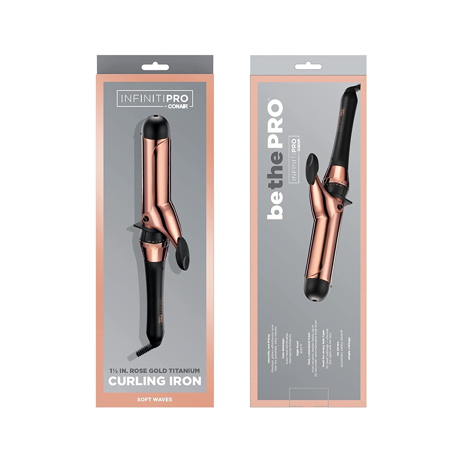 image:imageCONAIR INFINITIPRO Rose Gold Titanium 1Inch Curling Iron 1inch barrel produces classic curls for use on short medium and long hairBlack