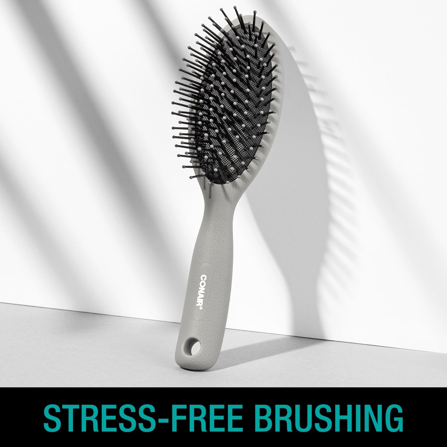 image:imageCONAIR Men Hair Brush Mens Detangler Brush for Everyday Brushing and All Hair Types Flexible Cushion Base with BallTipped Bristles Wont Snag or Pull BlackSlate Grey