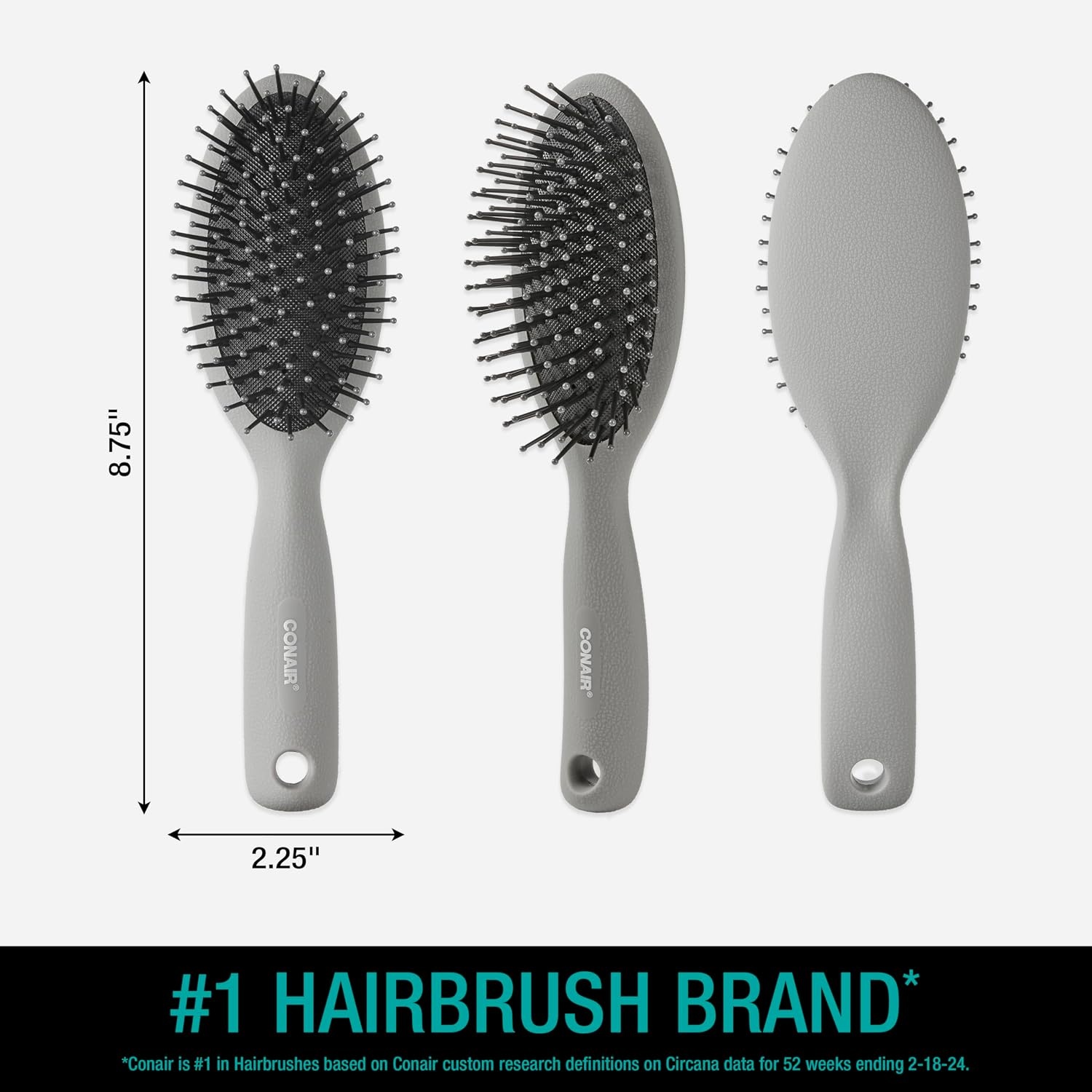 image:imageCONAIR Men Hair Brush Mens Detangler Brush for Everyday Brushing and All Hair Types Flexible Cushion Base with BallTipped Bristles Wont Snag or Pull BlackSlate Grey